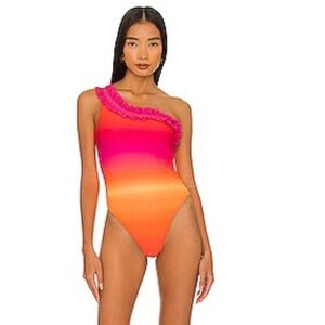 Something navy one shoulder ruffle one piece swimsuit